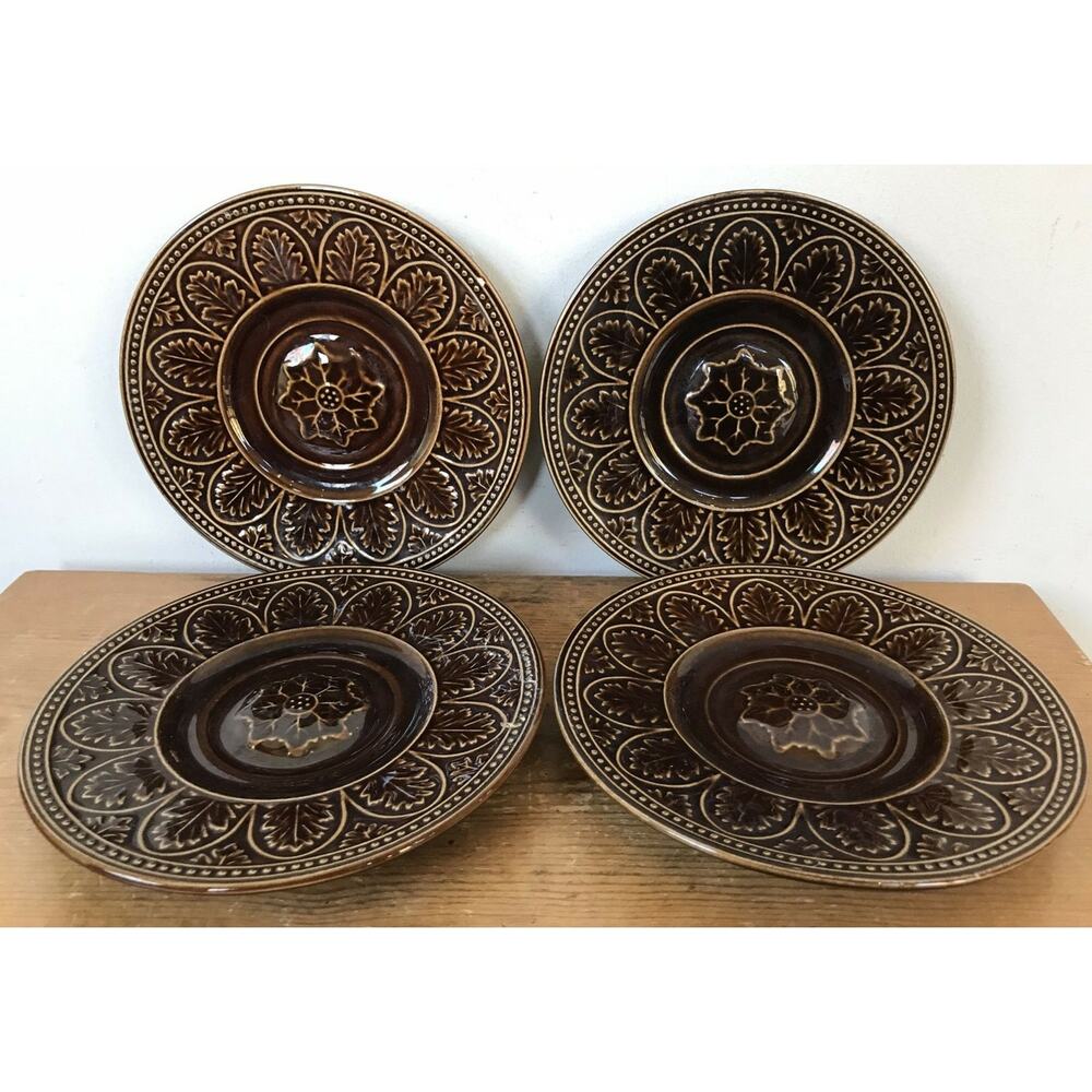 Set Lot 4 Vintage Coventry Stoneware Parthenon Brown Small Tea Saucers Plates 7"